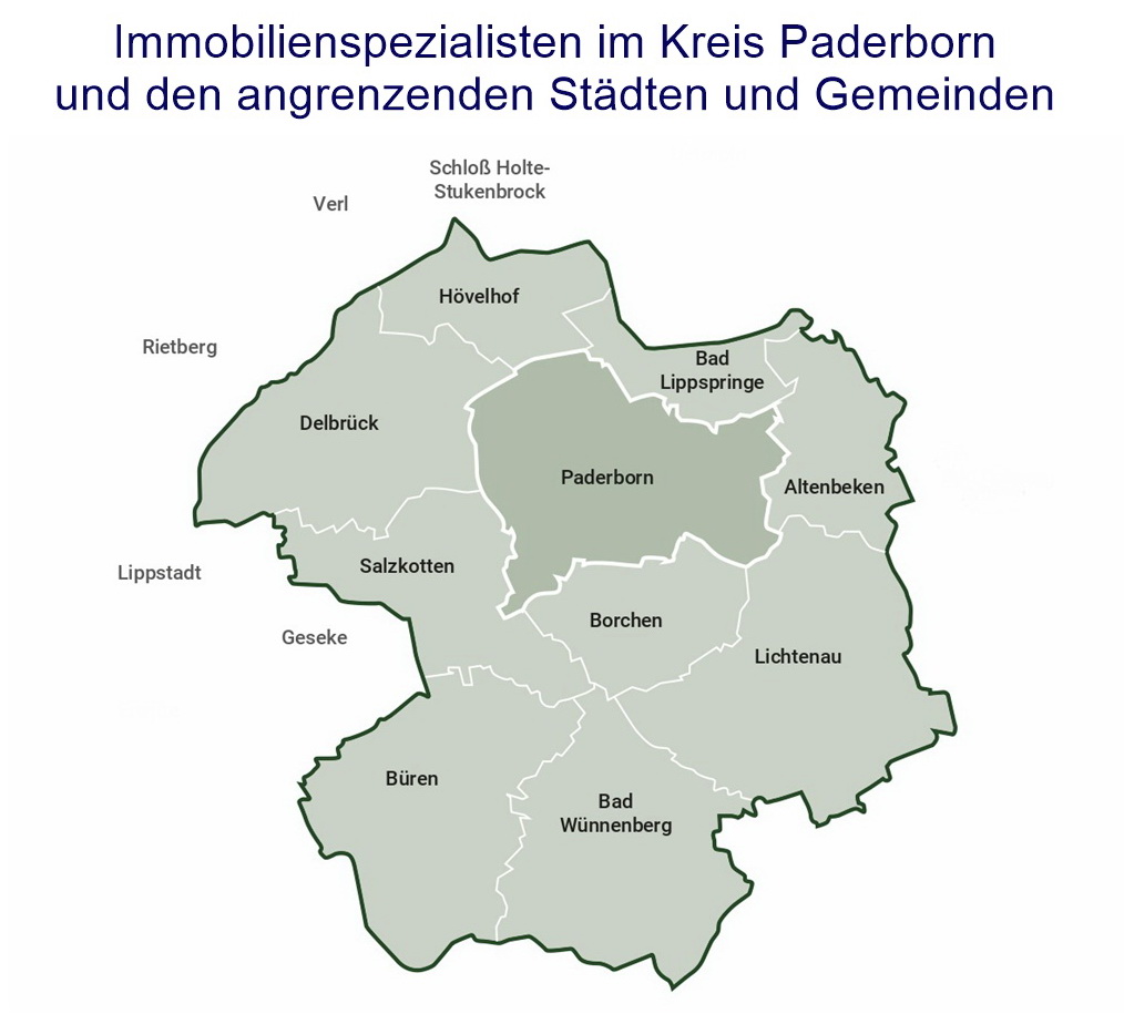 Unser Gebiet als Immobilienmakler und Immobilienbewerter dargestellt auf einer Karte